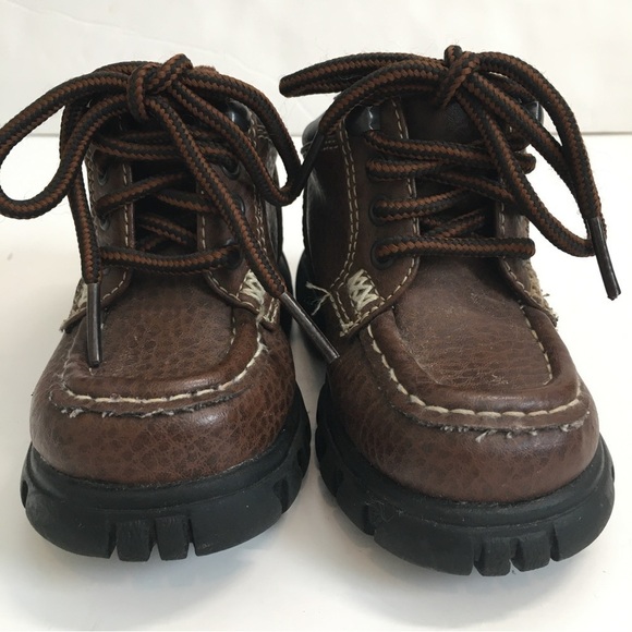 Carter's Baby Boy's Brown Faux Leather Chunky Platform Lace Up Ankle Boots - Picture 5 of 14